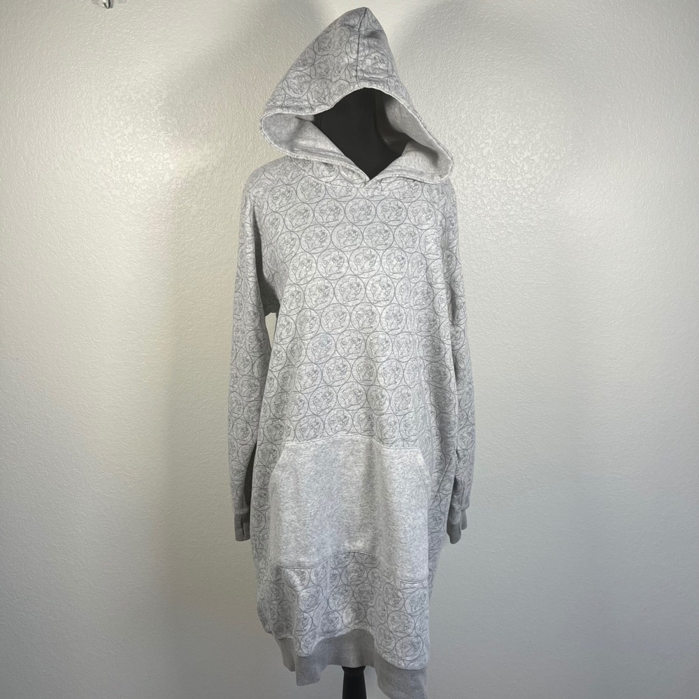 Buc-ee's Grey‎ All Over Beaver Logo Hoodie Dress Longline Sweatshirt S/M